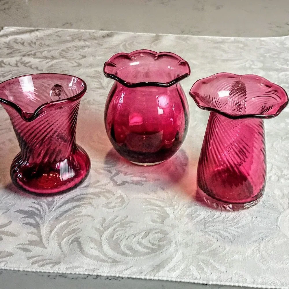 Vintage Pilgrim Glass Cranberry 3-Pc Collection